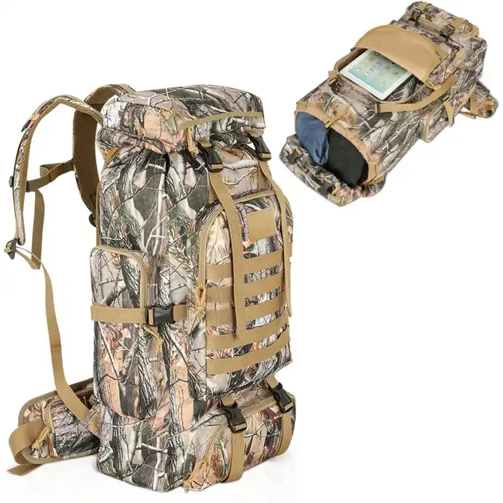 High Quality Customized Camouflage Color 65L Tactical Hiking Bags Sport Backpack Travel Bag