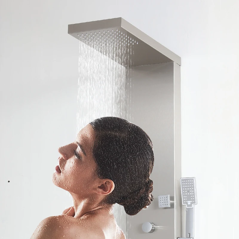 wall mounted Stainless steel Rainfall shower panel with waterfall mode body jets shower