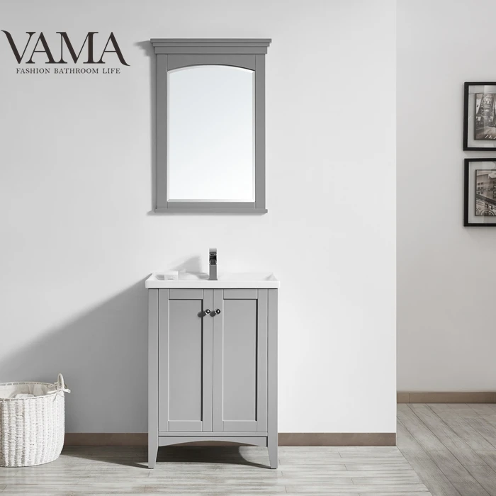 VAMA 24 дюйма Горячая Распродажа напольный маленький шкаф для ванной комнаты с зеркалом для США 746024