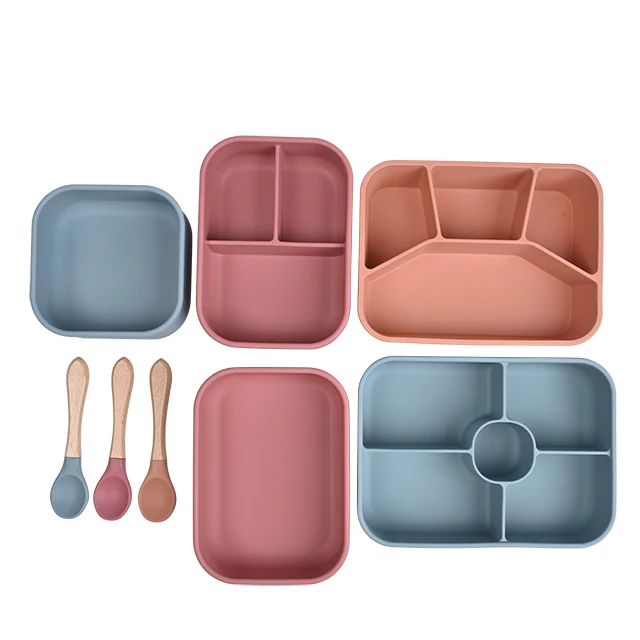 Customize logo BPA Free Food Grade Airtight Seal Meal Prep 3 Section Silicone Bento Lunch Box Food Storage Container  for Kids