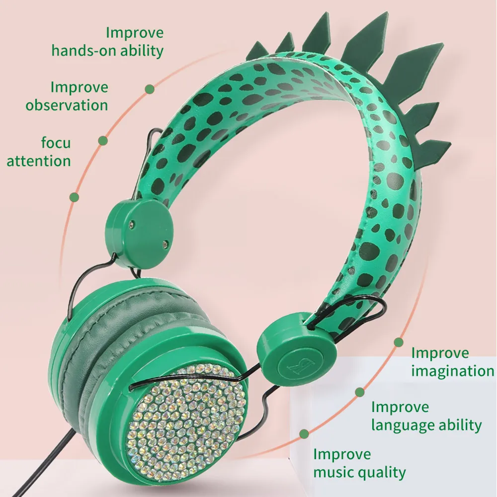 
2021 Plug in Headphones with Mic 3.5mm Jack Adjustable Headband Tangle-Free Cord Over On Ear Wired Dinosaur Kids Headphones Boys 