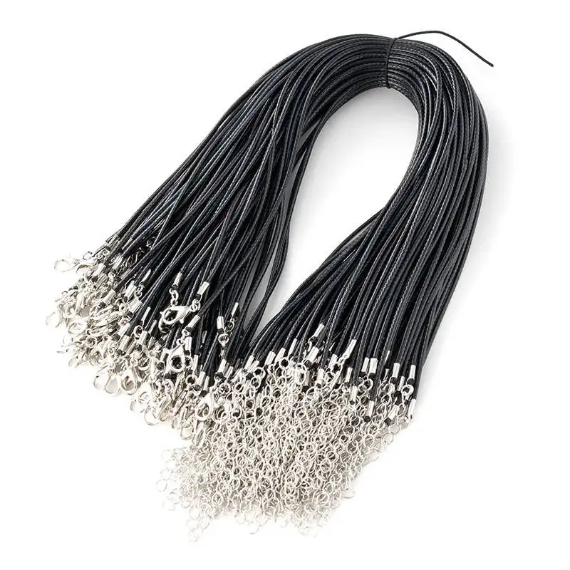Black Leather Cord Wax Rope Lace Chain Charms Lobster Strap 100pcs/bag for Diy Necklace Jewelry