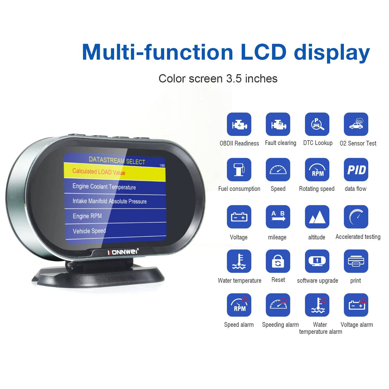 KONNWEI KW206 OBD2 Scanner Car Digital On-Board Computer LCD Fuel Consumption Water Temperature Gauge Speedometer