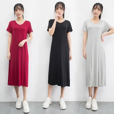 
2021 spring and summer new female plus size short-sleeved dress fat MM sisters dress v-neck thin bag hip slim long skirt base sk 