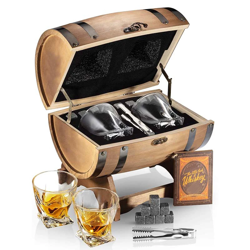 Top Seller 2023 Whiskey Half Barrels Stones Gift Set Chilling Ice Stone Cubes With Whiskey Twisted Glasses Cups Coaster