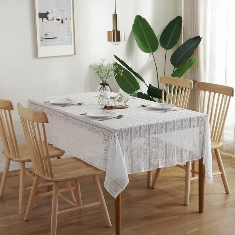 LISO Decorative Natural Plain Color Polyester Cotton Tablecloth With Round Pom Pom