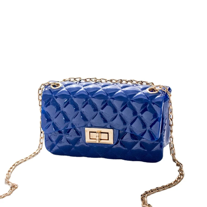 candy color fashion long gold color metal chain tote girls pink handbag pu leather women Bags