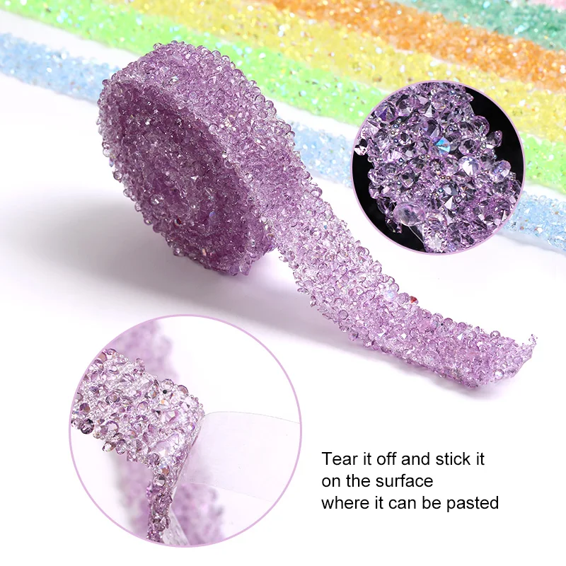 Xichuan Wholesale 1.2cm Width Jelly Resin Strips Non Hotfix Stones Self-Adhevise Rhinestone Trim Sticker For DIY Tumbler