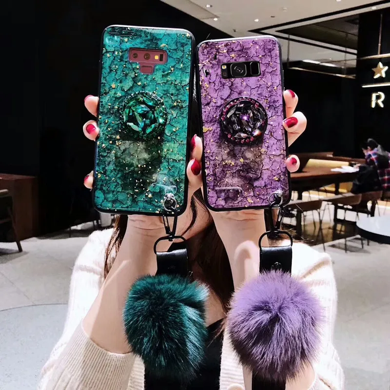 for samsung galaxy s21 ultra luxury fur ball kickstand glitter cases marble