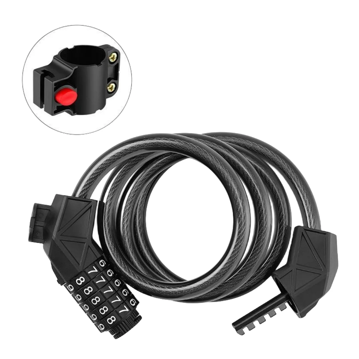 Bike Lock Cable (1.2M), High Security  5-Digit Code Lock Cycling Chain Flexible Steel Security Cable Lock with a Mount Bracket