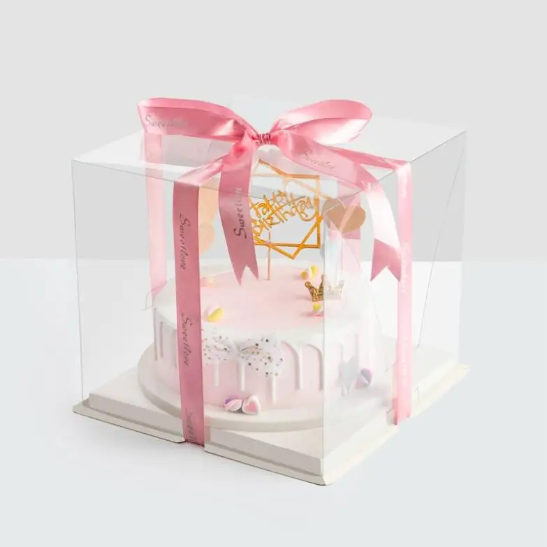 Sedex Approved Factory Custom Rectangular Logo Plastic Luxury Tall Clear Cake Box with Window