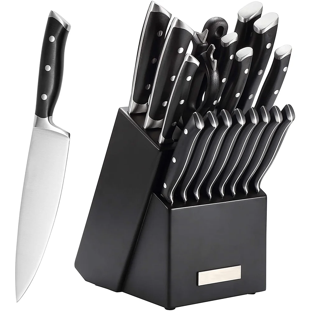 Professional japanese Premium German carbon Steel 19 Piece Kitchen cooking Knife Set of Chef Knives with block handle material