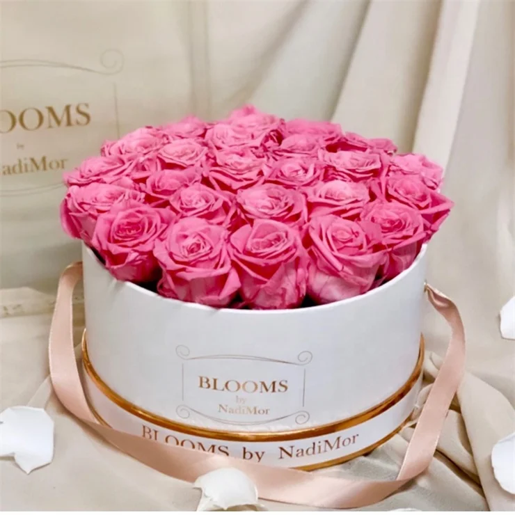 Custom round paper flower gift box rose packaging box with ribbon