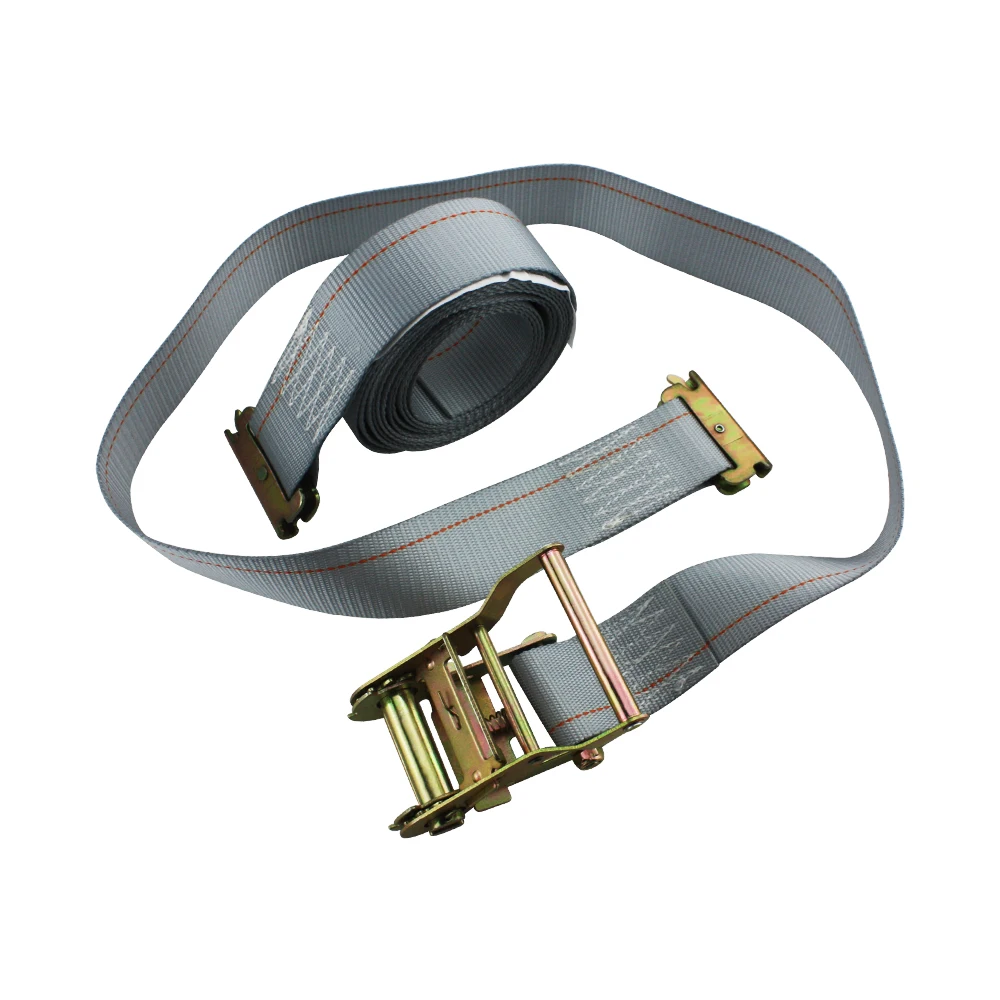 Hot sale lockable  ratchet lashing belt car tie down logistic strap with E-fitting with grey webbing