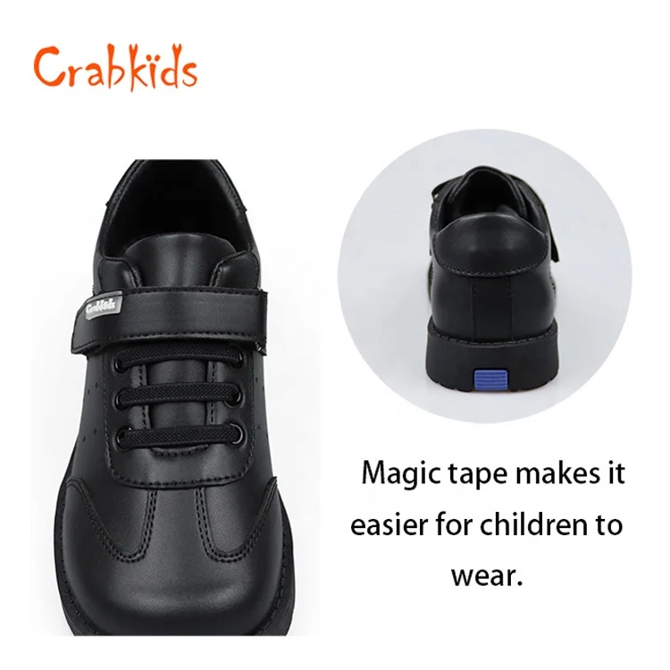 Crabkids Factory Manufacturer Water Proof Black Leather Dress Shoes School Shoes for Children