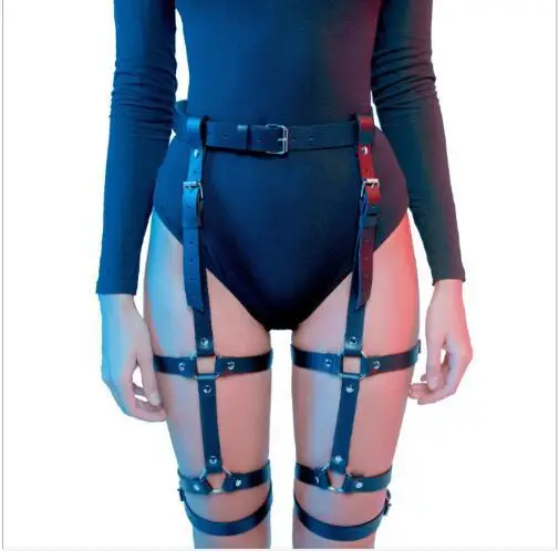 Fashion Women Leg Harness Caged  Leather Thigh  Garter Belt  Rave Outfits Harajuku Adjust Waist Gothic Rings Sexy Garter