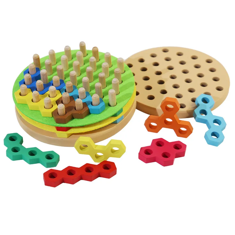 Children Wooden Hamburger Hot Dog Set Column Building Block Puzzle Logical Thinking Training Early Education Puzzle For Kids