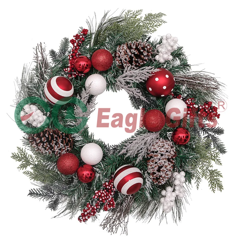 EAGLEGIFTS 24 дюйма предварительно освещенные венки Navidad Xmax рождественские наружные Искусственные цветы украшения со светодиодной подсветкой