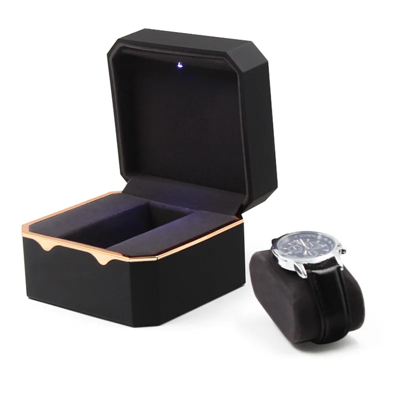 Luxury watch box Octagonal gold-rimmed watch box with light, high-end led watch storage box private customization