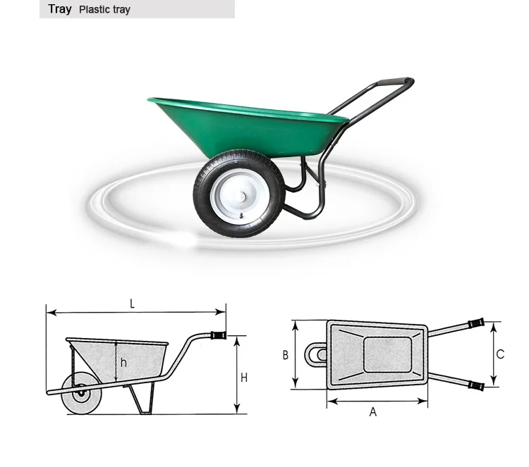 WHEEL BARROW WITH two pneumatic wheel with plastic tray