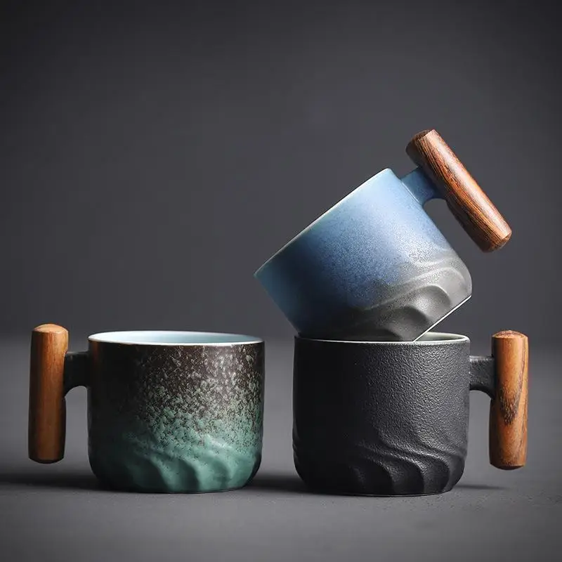 14 oz Classic Design Reusable Ceramic Office round Bamboo Coffee Drinking Cup Creative Glass Cup with Lid and Straw for Party