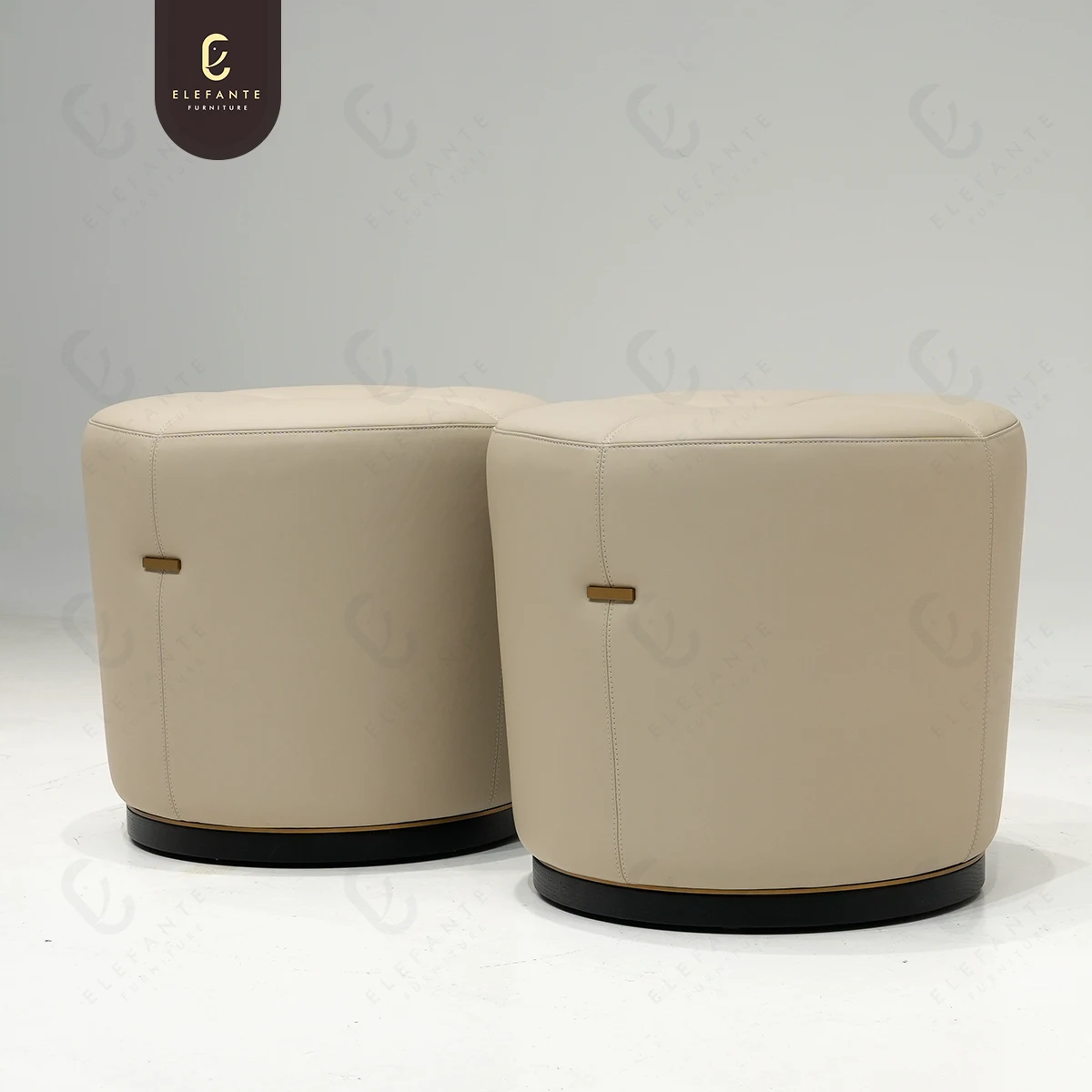 Elefante Light Luxury Living Room Round Stool Genuine Leather Upholstery Ottoman
