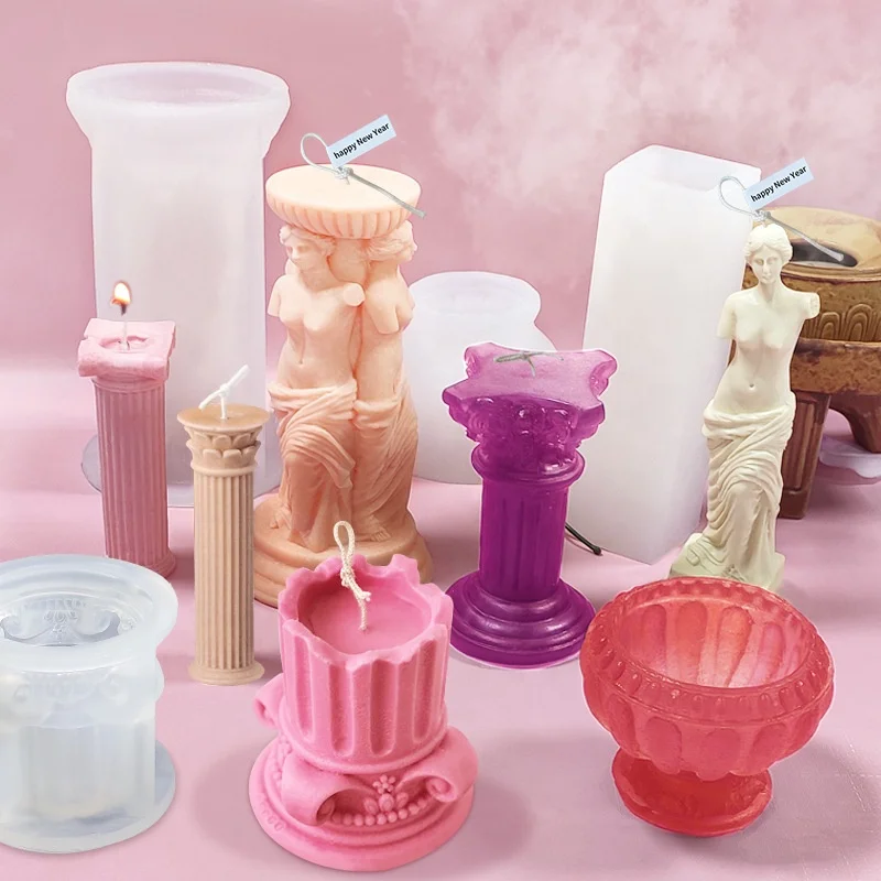 DIY Venus David Statue Roman Column Pillar Candle Mold Easy Release Candles Silicone Moulds