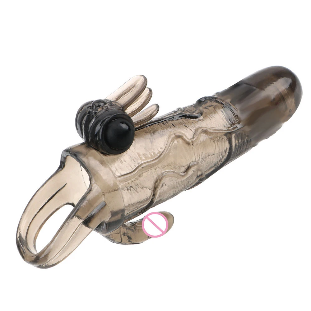 Free Custom Box - Reusable Penis Extender Delayed Ejaculation Cock Enlargement Double Vibrator Sleeve Condom For Men Man