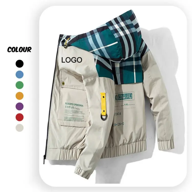 Custom Logo Male Designer Sports Jacket Hooded Color Blocking Casual 4XL Plus Size Men Coats Zipper Coat Winter For Men Clothing
