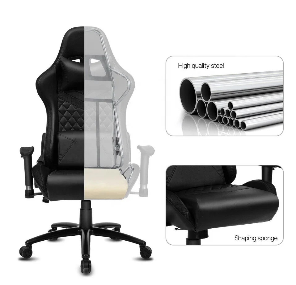 
Wholesale Executive 360 degree Swivel Custom PU Leather 2D Armrest Computer LED Gaming Chair RGB 