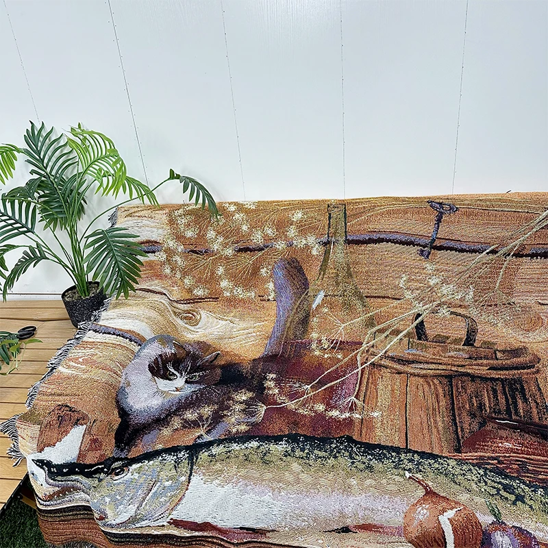 Animal series jacquard woven blankets wholesale High Quality Gobelin Tapestry blankets woven custom