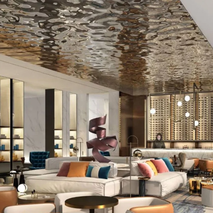 YDX Волнистый лист для дизайна ресторана, полировка из нержавеющей стали, декоративная 3d настенная панель для потолка