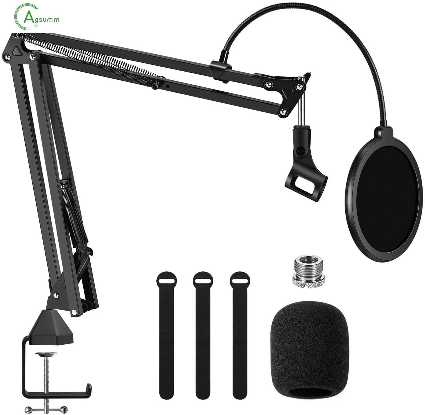 
AGS-P19 Microphone Stand for Recording mic Adjustable Suspension Boom Scissor Arm Stand with Windscreen Pop Filter 