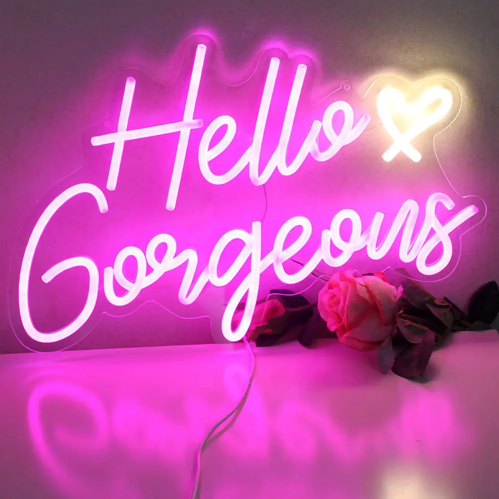 Hello Gorgeous Pink LED Neon Sign Dimmable Switch for Home Wedding Birthday & Backdrop for Party & Bacelorette Celebration