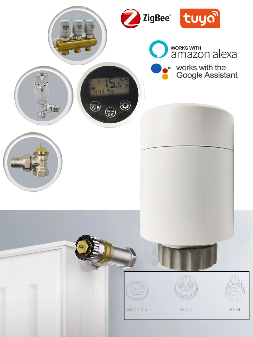 Tuya Wi Fi ZigBee intelligent thermostatic radiator valve TRV head