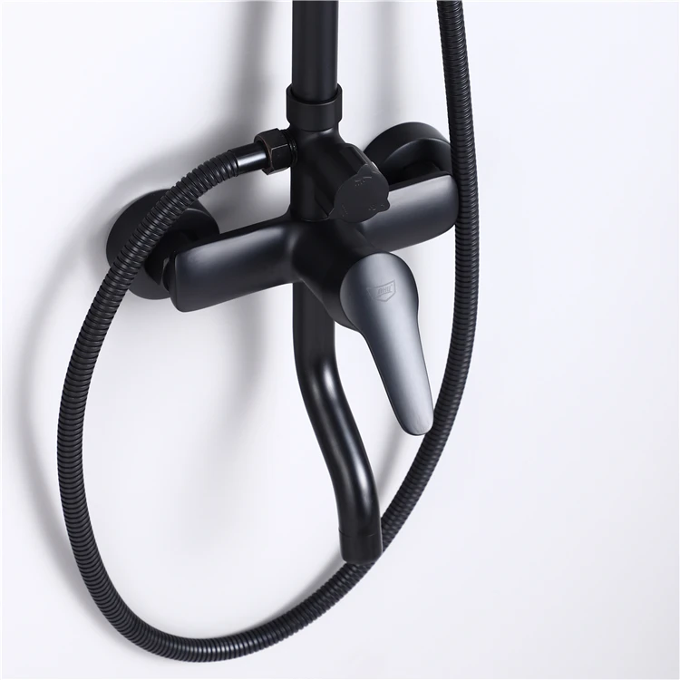 
Nordic style hotel bathroom shower head black wall mounted brass thermostatic shower mixer 