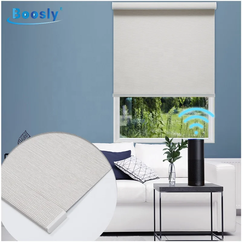 100% Polyester Fabric Spring Roller Blinds For Windows Automatic Remote Control Motoized Roller Blinds For Blackout