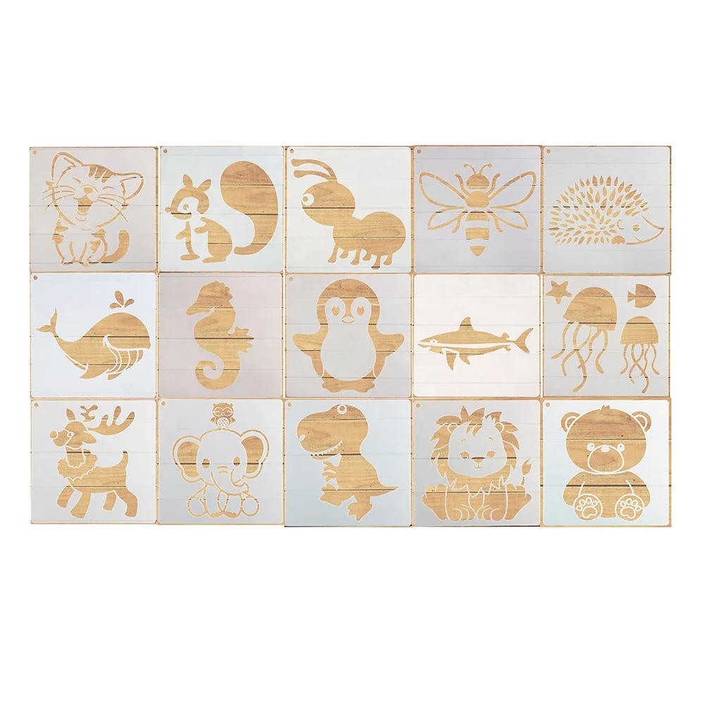 15 pieces Eco Friendly Reusable Animal Custom Plastic drawing stencil set for kids DIY Pattern Creative Drawing Templates