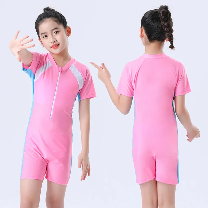 Wholesale Zipper Quick Dry One Piece short-sleeved beach sun protection Boy Girl Swimwear Surfing Suit Bathing Swimsuit