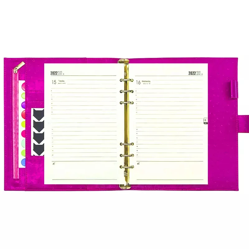 Custom Pu Genuine Leather 6 Ring Binder Notebook