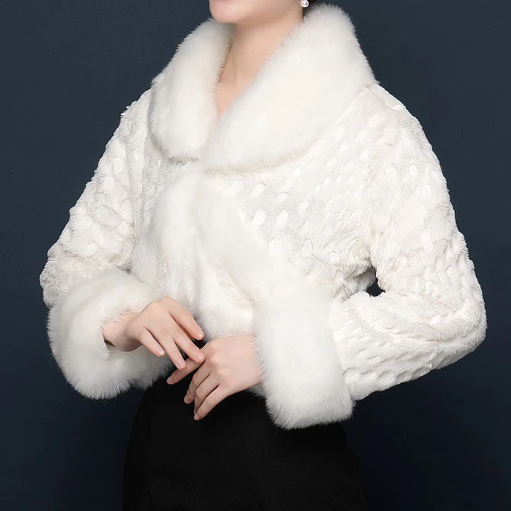 
Jtfur Women winter bride long-sleeved quilted jacket leopard print warm wedding party fur shawl 