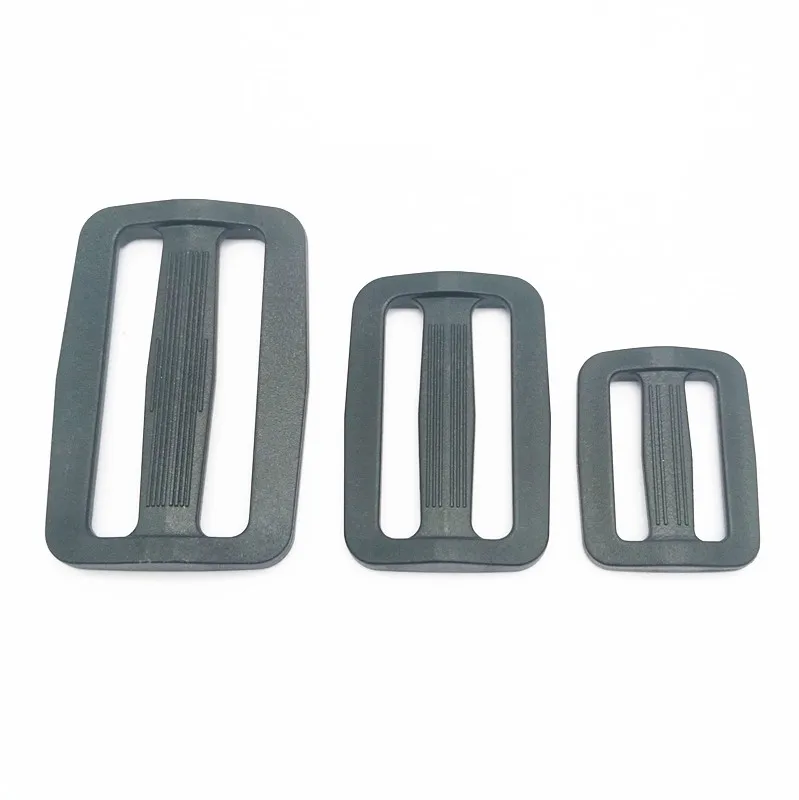 25mm, 38mm and 50mm Plastic adjustable slider in black color, belt buckle for bags
