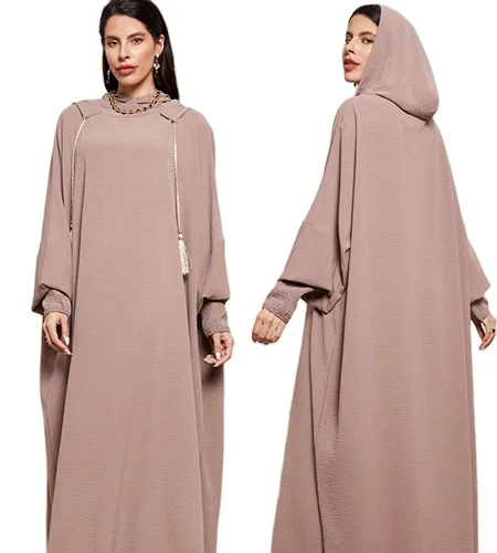 New Muslim Arab hooded headscarf Long Abaya rope Fashionable and Elegant Dress Robe