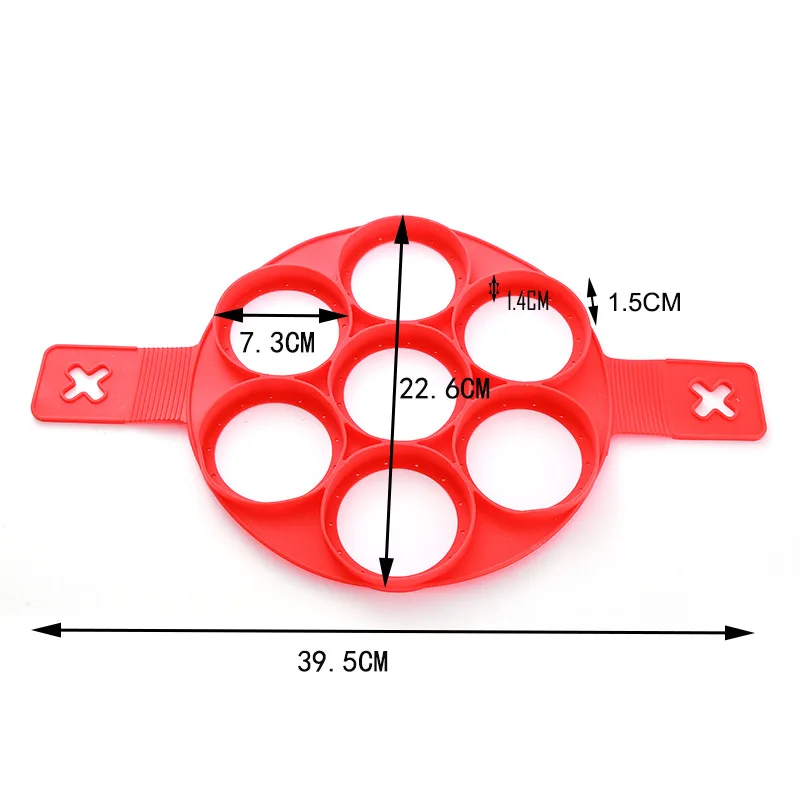 Food Grade Red Round Shape Breakfast Sandwiches Egg 7 Grids Mold Silicone Pancake Maker