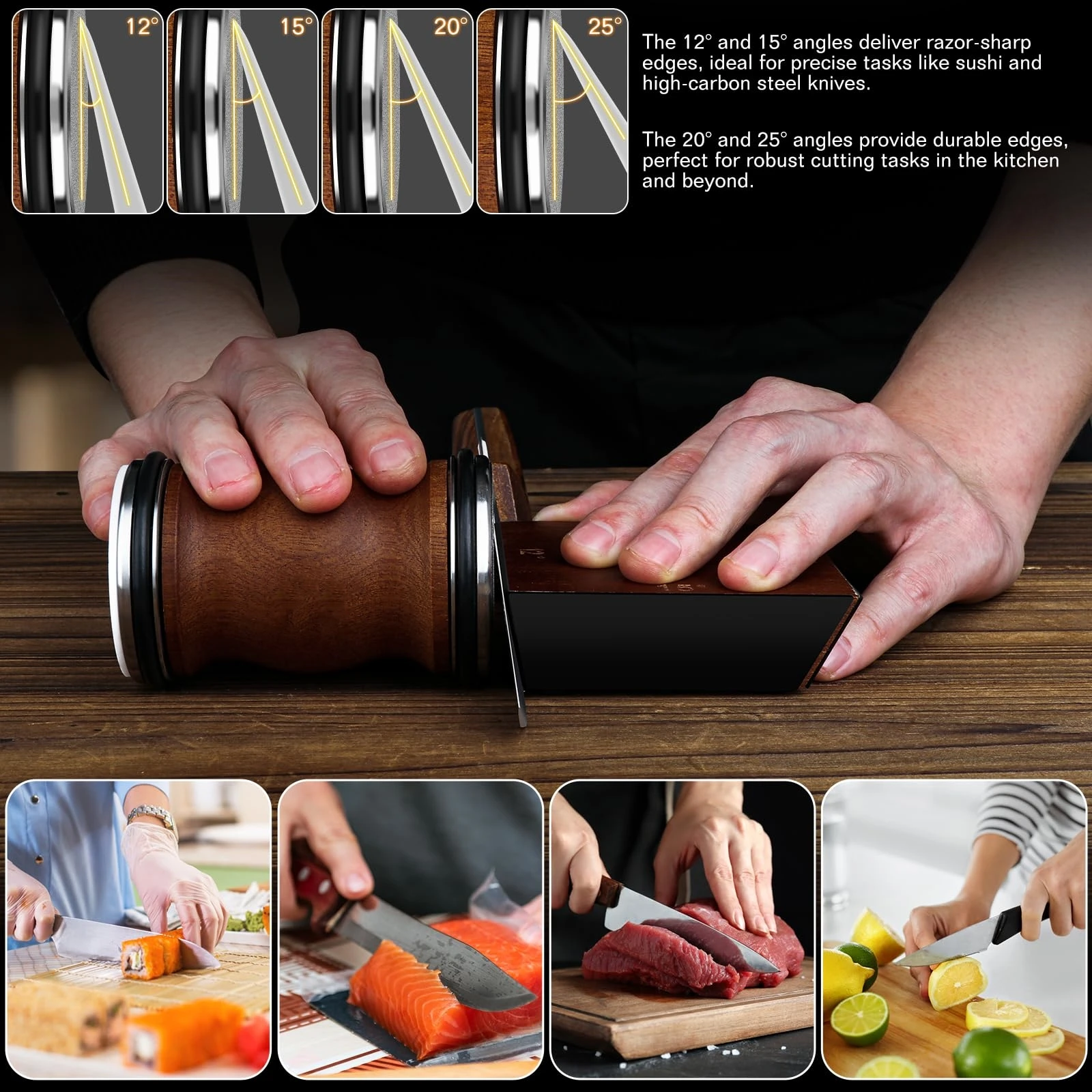 Professional Kitchen Gadgets Circular 4 Stage Fixed Angle Roller Rolling Tumbler Diamond Magnetic Knife Sharpener Tool Kit Set