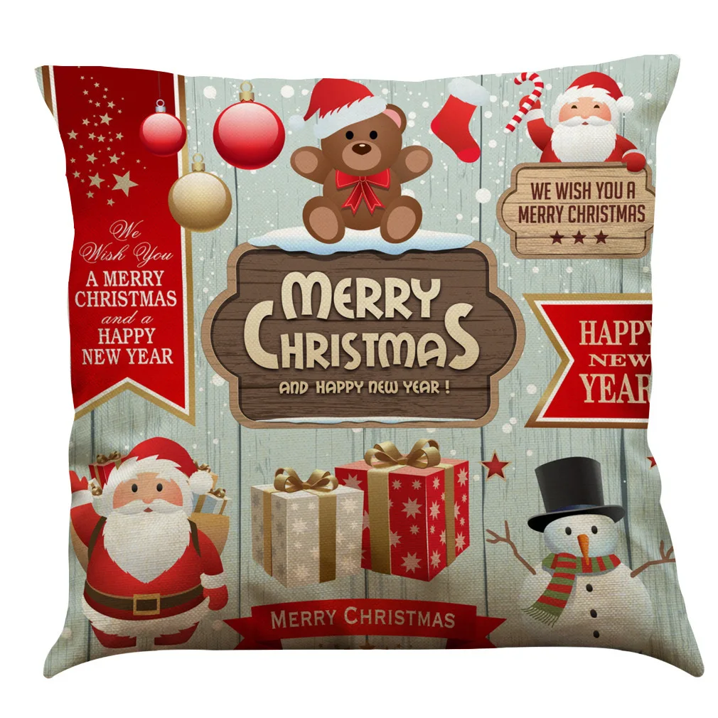2024 Christmas Theme Cotton Linen Car Sofa Pillow Cushion Cover Cushion for House Decoration