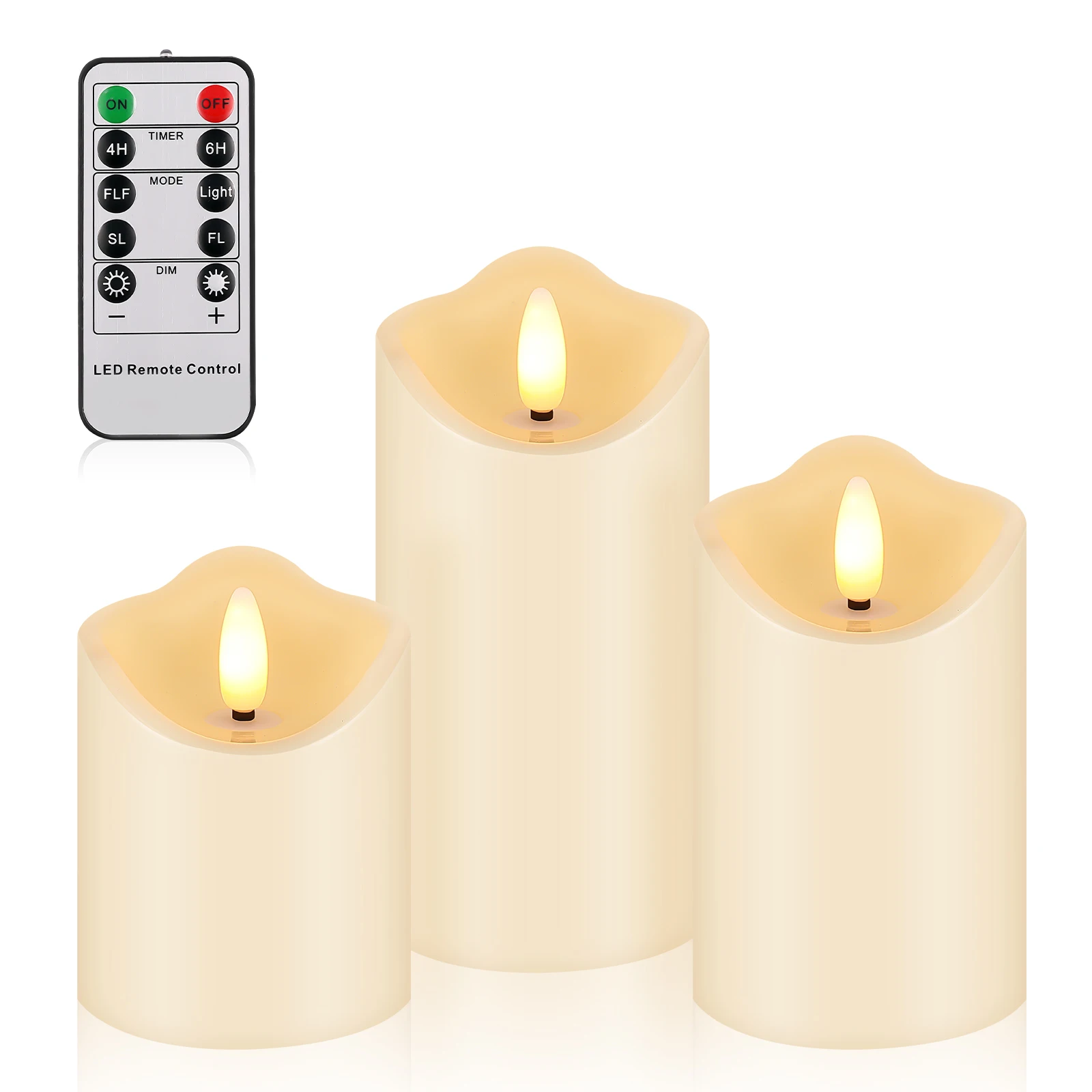 
Flameless LED Candle with Remote Control 3pcs Plastic Dancing Flame Timer Candles 