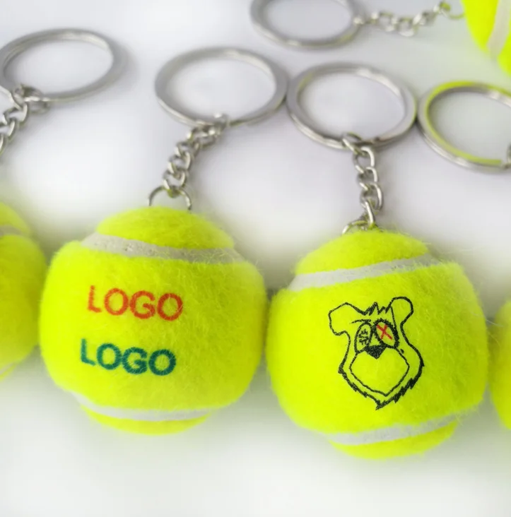 Custom Model High Quality Fabric Tennis pvc 3-3.5cm size  Keychain 3D Mini Tennis Ball Tennis with print logo keyring