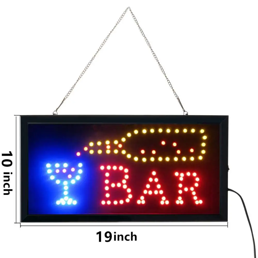 Led Bar Open Sign Led Neon Light Sign Electric Display Sign 19x10inch Two Modes flash or steady for ManCave, Bar