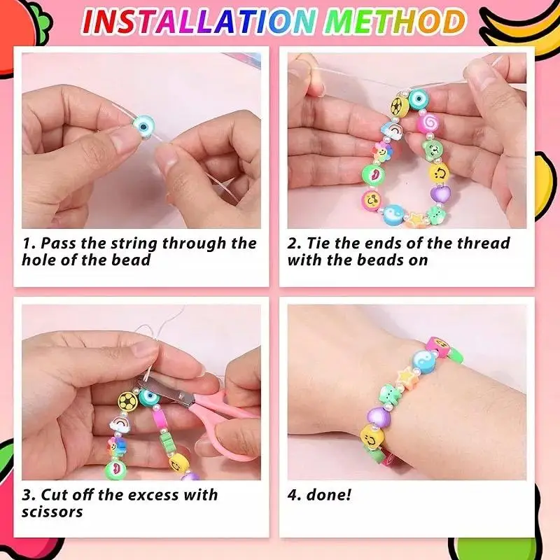 Wholesale 480pcs Fruit Animals Flower Polymer Clay Beads Elastic Crystal Line Jewelry Making Kit DIY Craft Kit For Kids